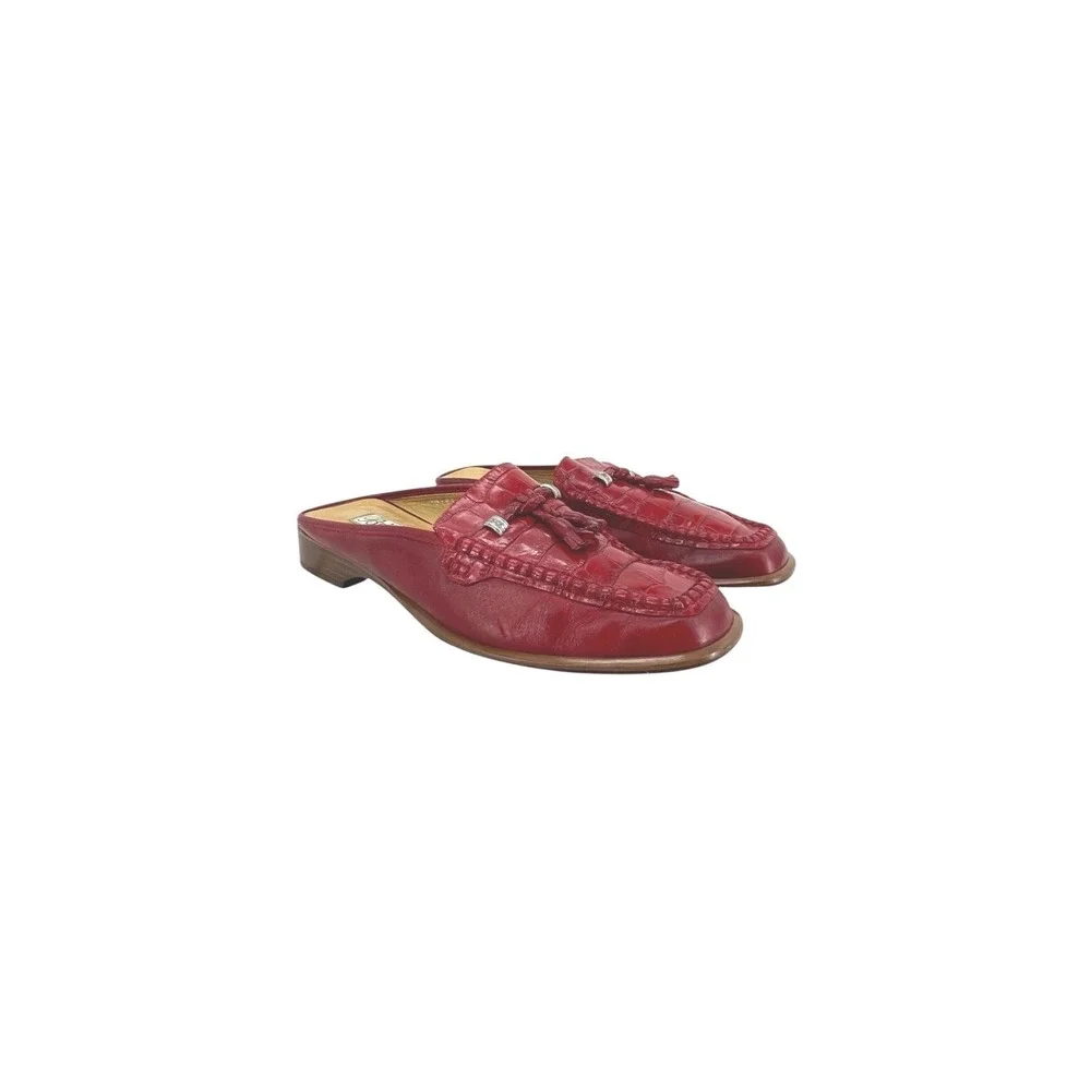 Brighton Julie Women's 7.5 Red Tasseled Croc Leather Loafer Mule Shoe Quiet Luxe